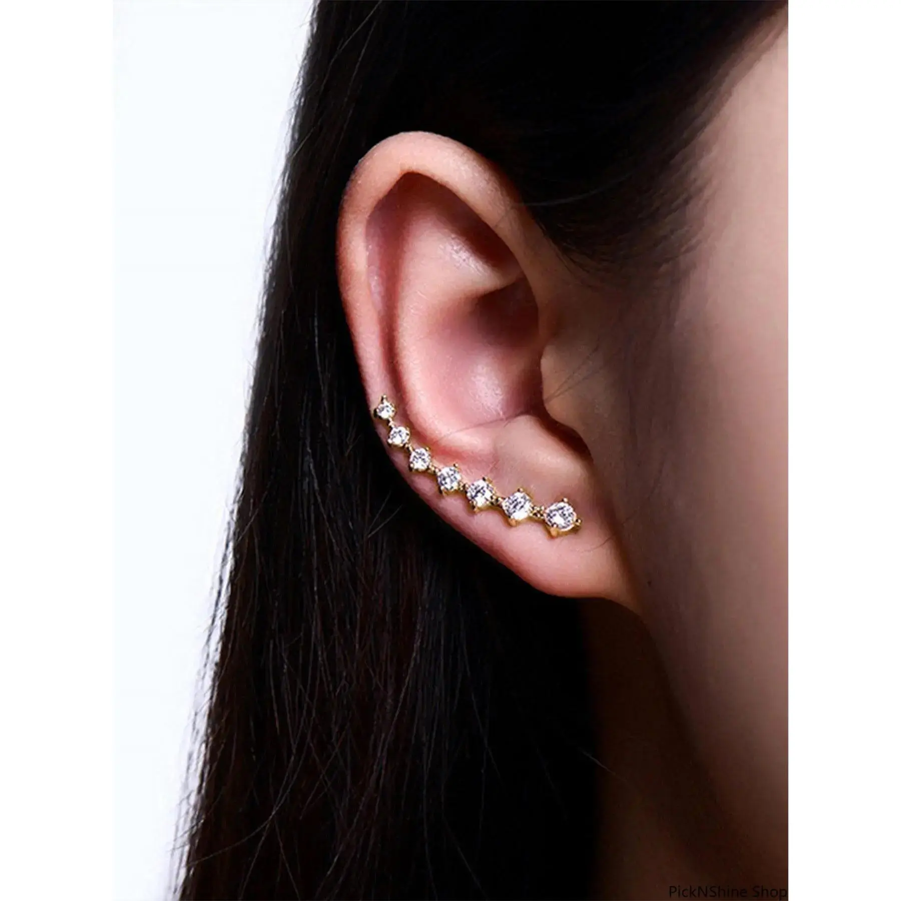 Women's Ear Climber Earrings Silver Tone Linear CZ Sparkling Graduated Crystal Drop Copper Base Dainty for Party Gift
