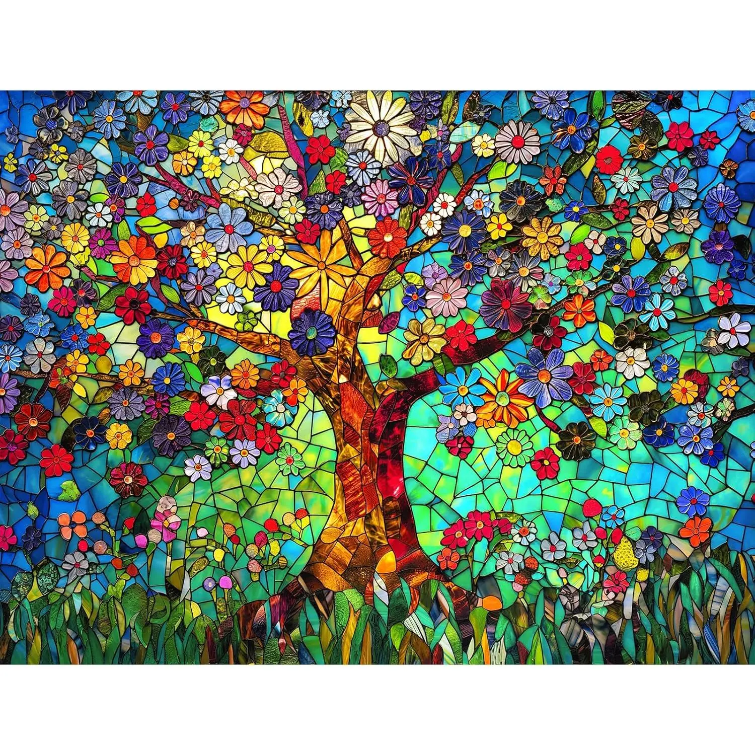 500 Piece Puzzles for Adults Stained Glass Tree of Life Flower Puzzle for Adults Colorful Mosaic Jigsaw Puzzles 500 Pieces Hard Impossible Difficult Challenging Family Puzzle