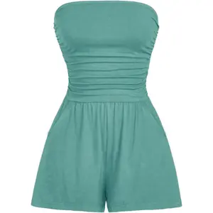 Women Summer Casual Strapless Romper Sleeveless Off Shoulder Short Jumpsuits 2026 Beach Vacation Clothes(Gift)