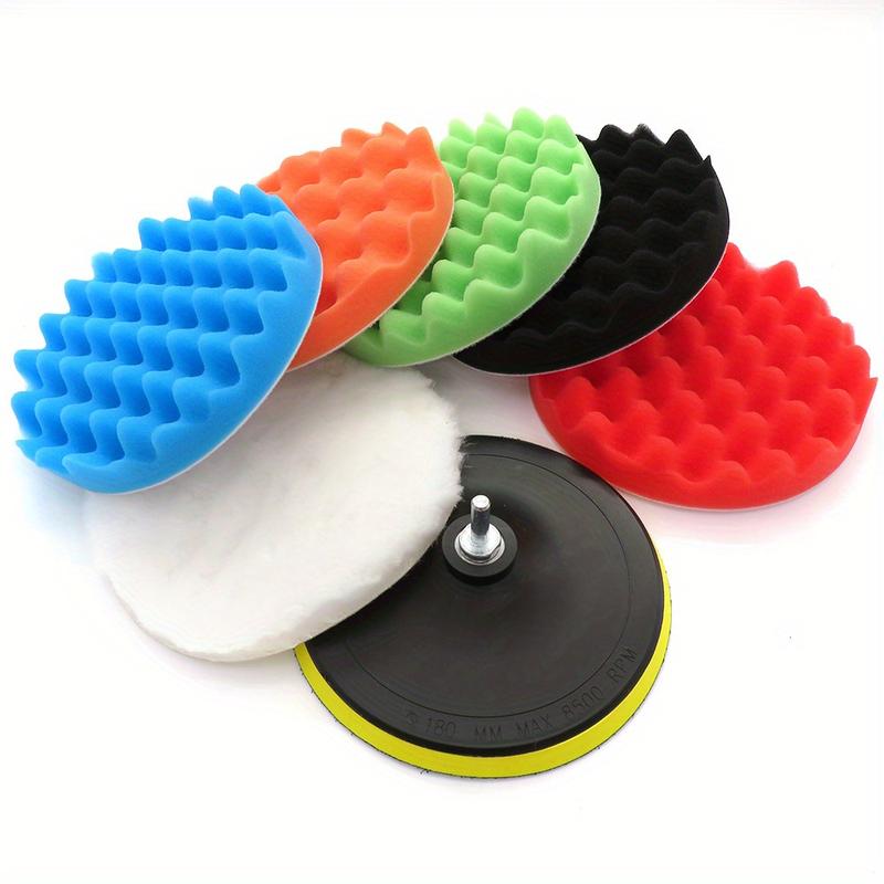 8Pcs 3/5/7 inch Car Polishing Pad Kit, Sponge and Wool Polishing Pad Set with Drill Adapter, Car Buffer Polisher Drill Buffing Kit for Polishing, Waxing, Sealing Glaze