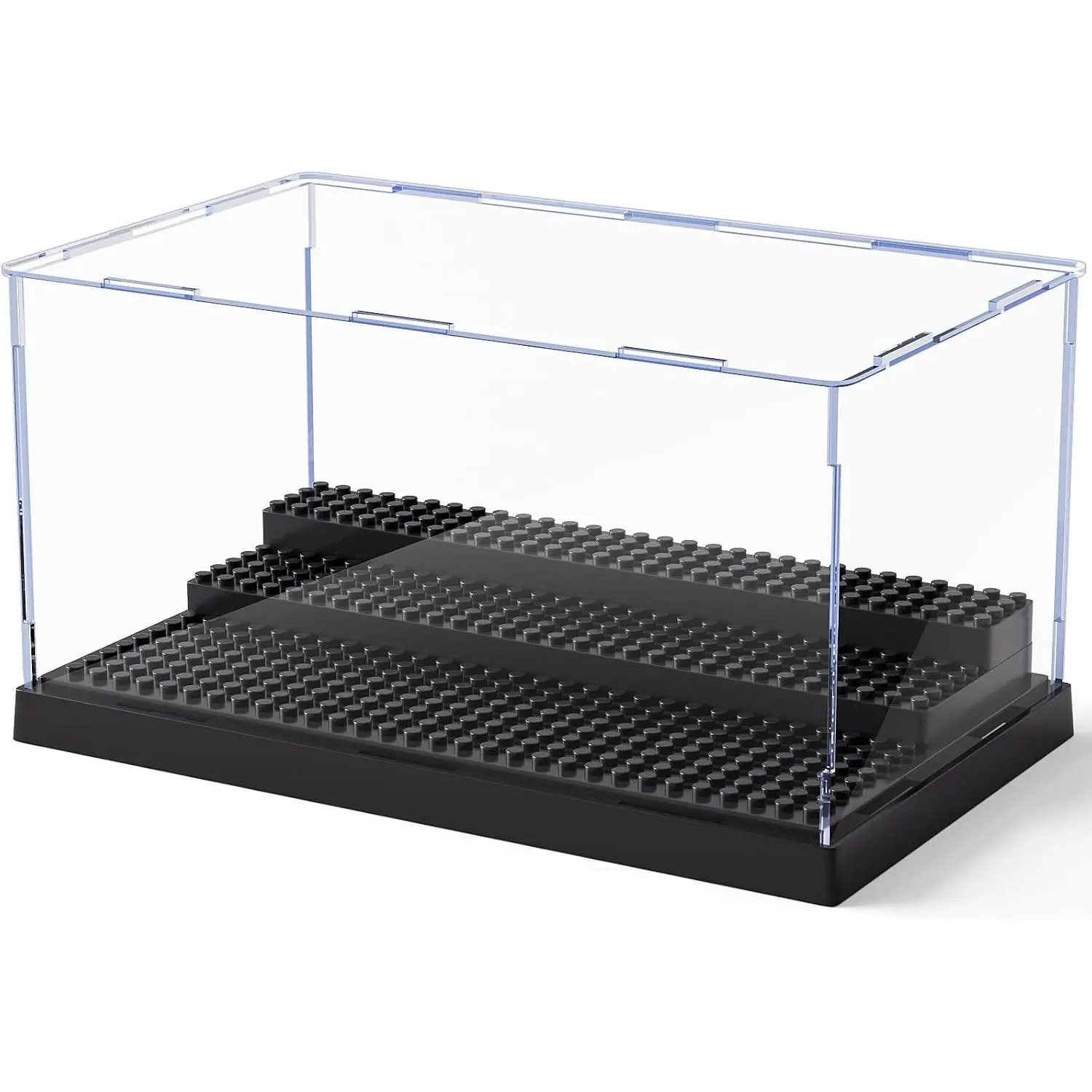Minifigure Display Case for Action Figures Blocks, Clear Dustproof Acrylic Display Box Storage with 3 Movable Steps Gifts for Children,Black…