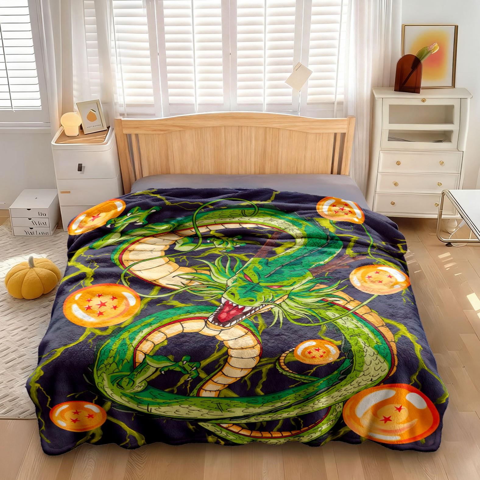 Dragon Ball Shenron Throw Blanket, Soft Flannel Fleece Anime Blanket, Dragon & Energy Ball Design, Cozy Bed Sofa Couch Blanket, Blanket Gift, Dragon Ball Theme