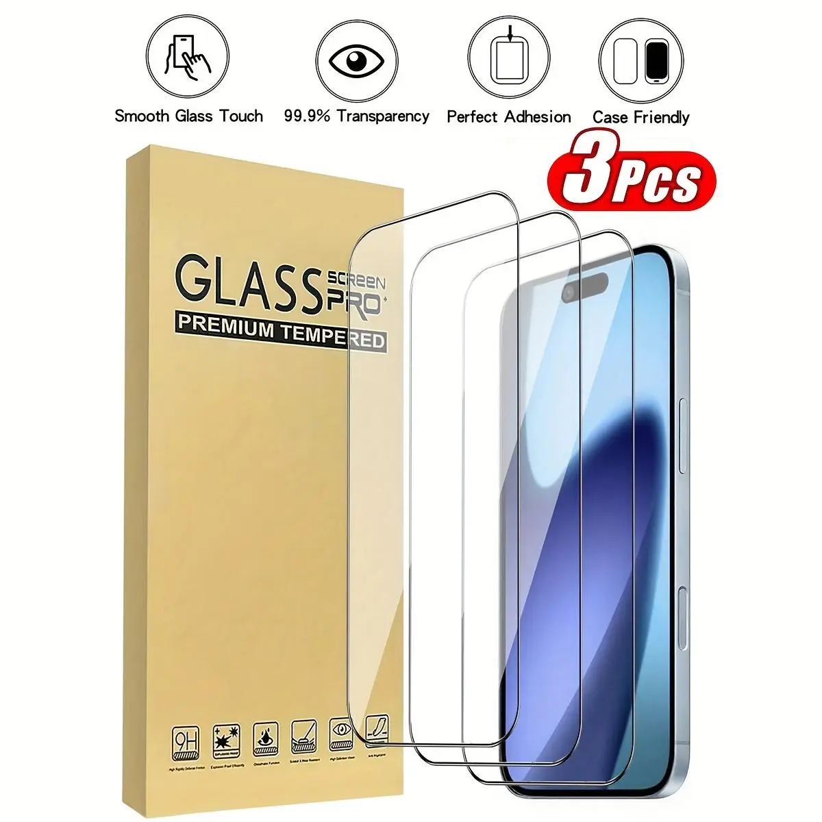 3pcs White HD Tempered Glass Screen Protector for Apple, Anti-Scratch, Anti-Fingerprint, Waterproof, Dustproof, Compatible with iPhone 7/8/X/XS/XR/11/12/13/14/15/16/16 Plus/16 Pro/16 Pro Max/16e/17/17 Air/17 Pro/17 Pro Max. Easy Installation, Case