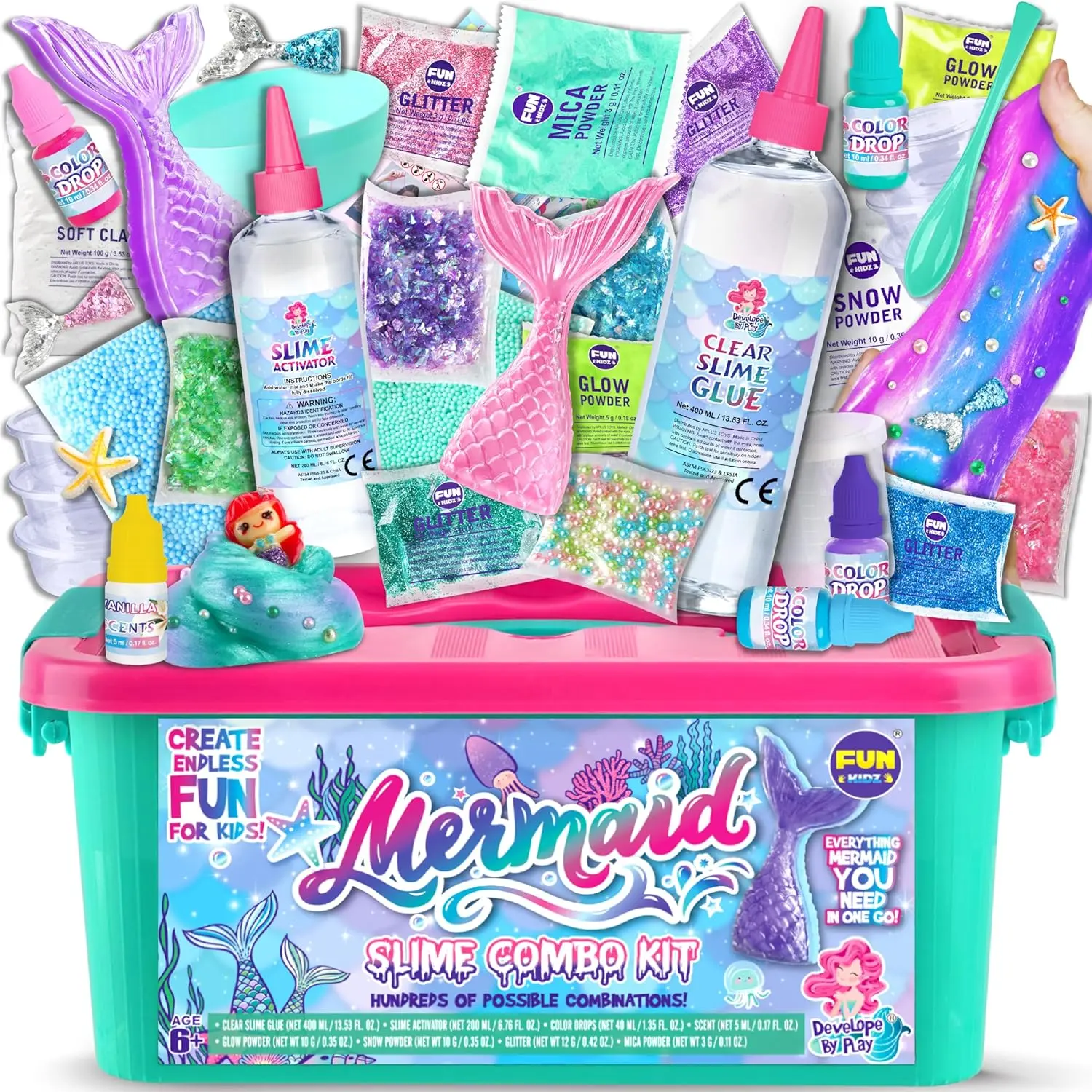 Summer Gift Mermaid Slime Kit for Girls, Shimmer Slime Making Kit for Kids Age 8-12 DIY Soft Glitter Glossy Metallic Slime