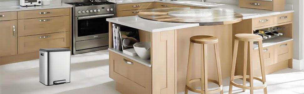 GARVEE 2x4 Gallon Stainless Steel Dual Trash Can and Recycling Bin with Removable Inner Bin and Soft Close Lid for Home Office and Business Use, Elegant Silver Design for Modern Spaces.