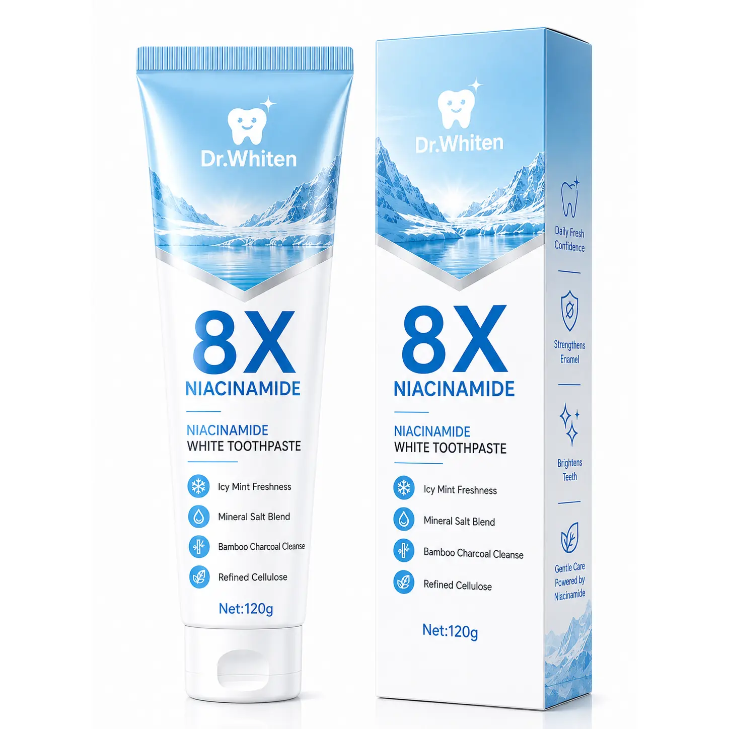 Niacinamide White Toothpaste - 8X Stain Removal, Gentle Care, Fresh Breath, Teeth Whitening, 120g Oral Care Product