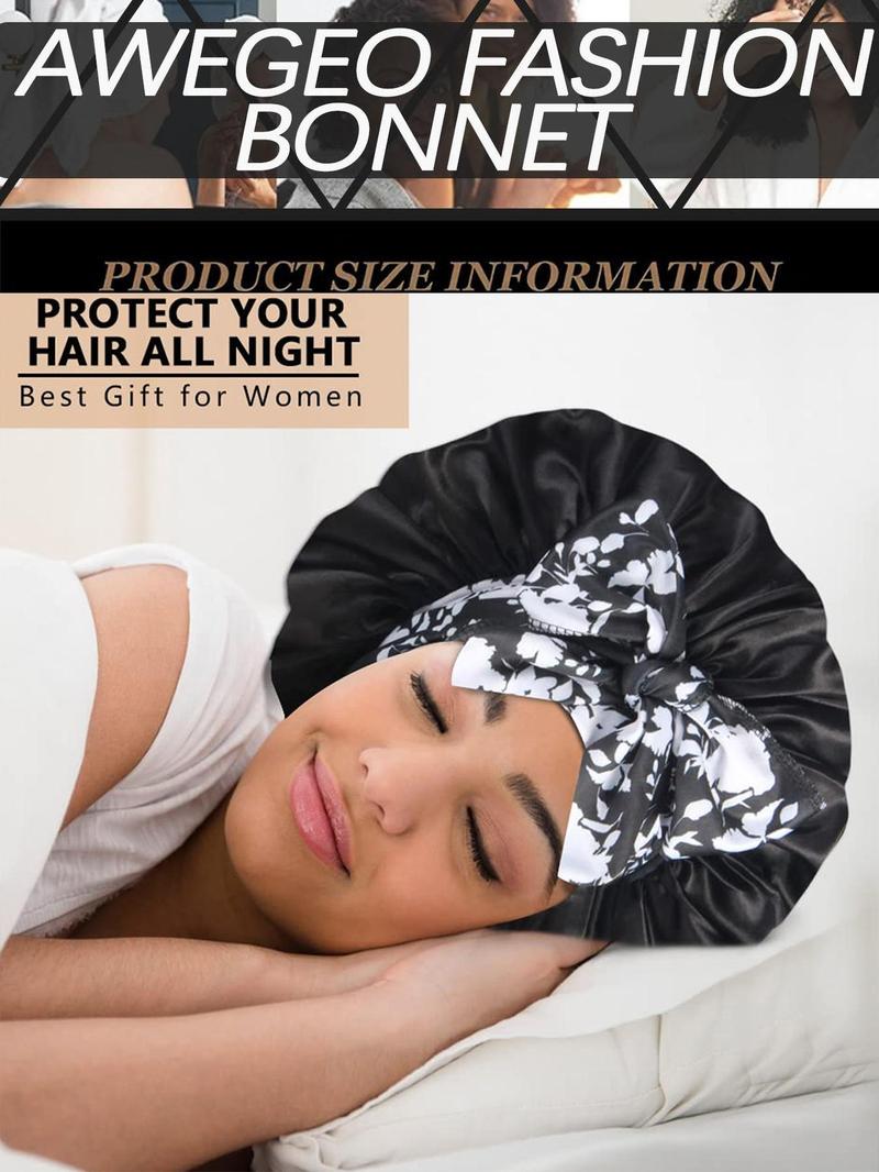 Silky Satin Sleeping Bonnet, Adjustable Sleeping Bonnet with Printed Tie Design, Soft & Skin-friendly for Nighttime Curl Retention & Natural Hair Maintenance, Heatless, Sleep Bonnets