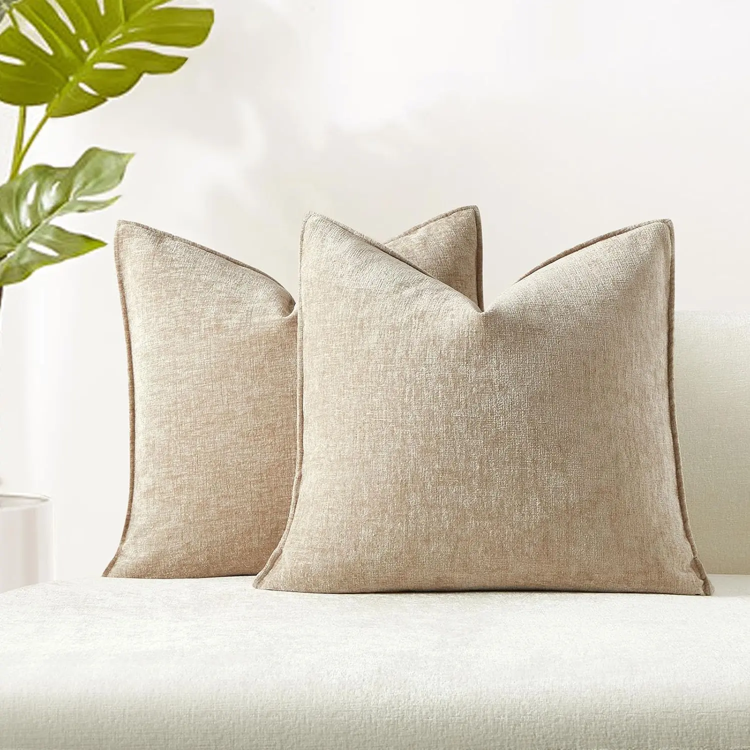 18x18 Decorative Throw Pillow Covers Set of 2,Beige |   Cozy Soft Cushion Covers Case with Hidden Zipper for Couch Sofa Bed Home Decor Living Room