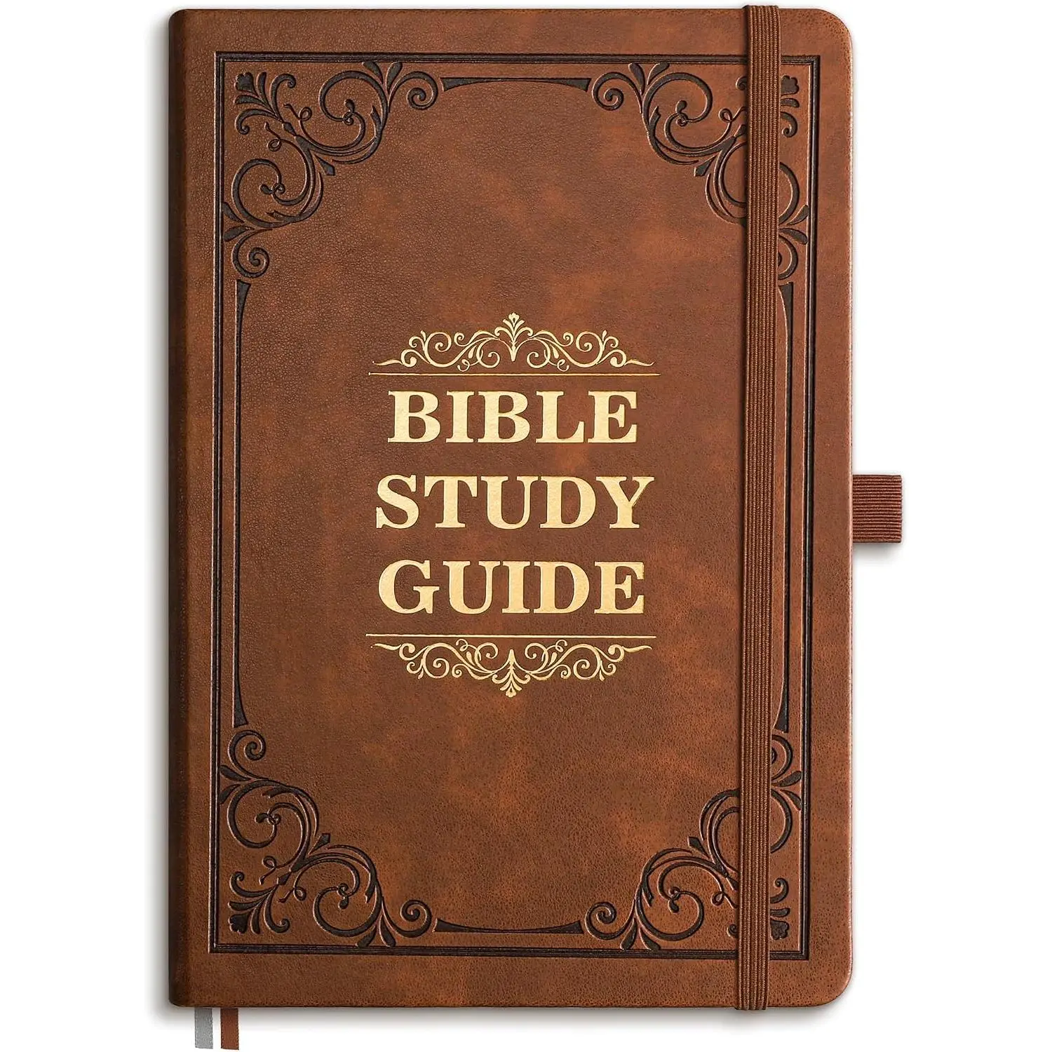Leather Hardcover Bible Study Journal, 66-Page, 5.7"x8.3", Lay-Flat Pages, Concise Overview, Chapter Outline, Key Themes (Brown) – Office Stationery Notebook for Adults