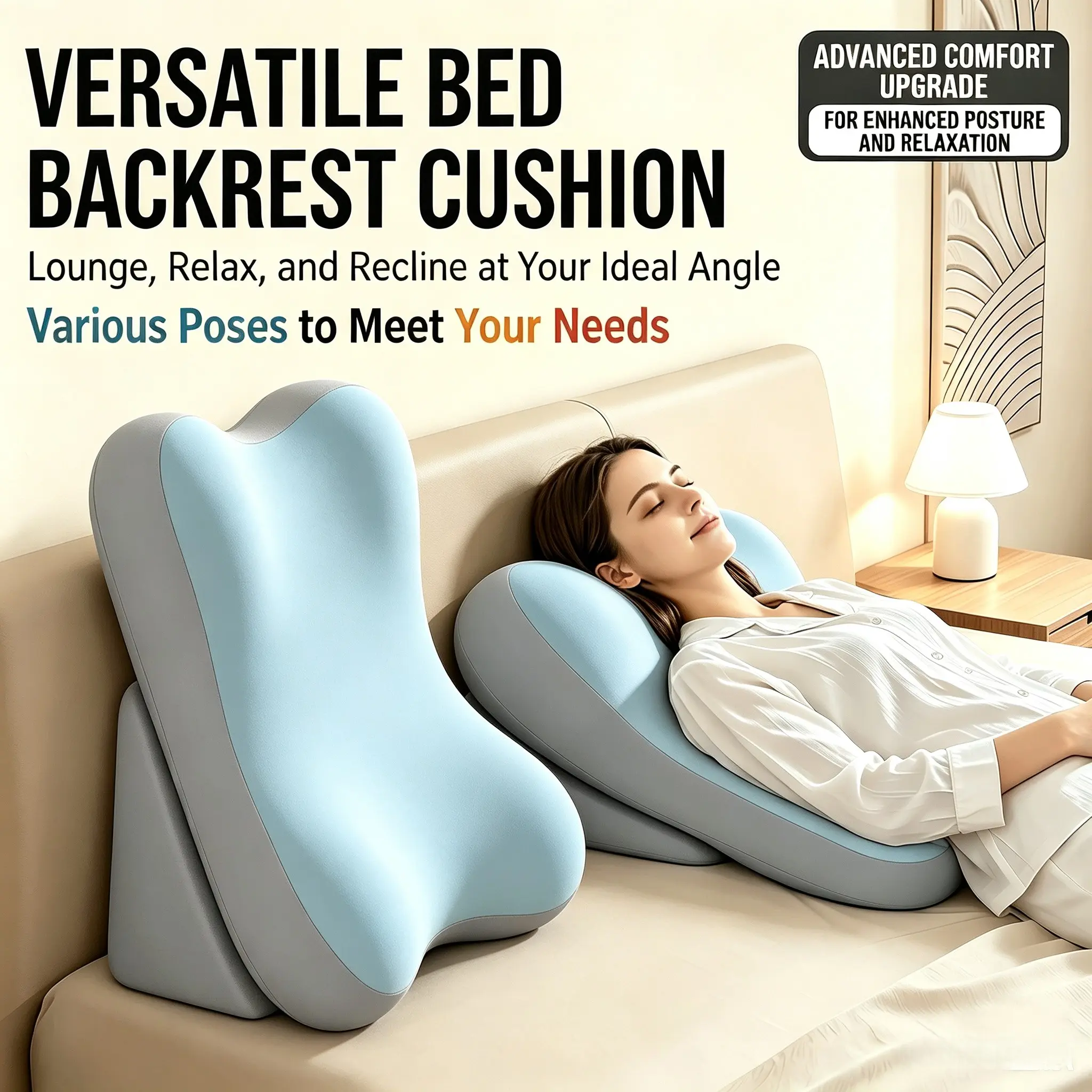 Ergonomic Lumbar Support Pillow, Adjustable Non-Slip Memory Foam Pillow, Anti-Snore, Acid Reflux Relief, Ideal for Sleep, Reading, Gaming, Driving, Office