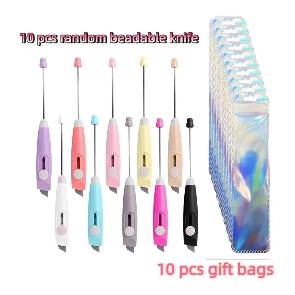 20-Piece Beaded Envelope & Blade Set (10 Pens + 10 Bags) - Manual Retractable Metal Letter Opener, Beaded Design Office Gadgets, Multifunctional Stationery for DIY Beading Jewelry Making