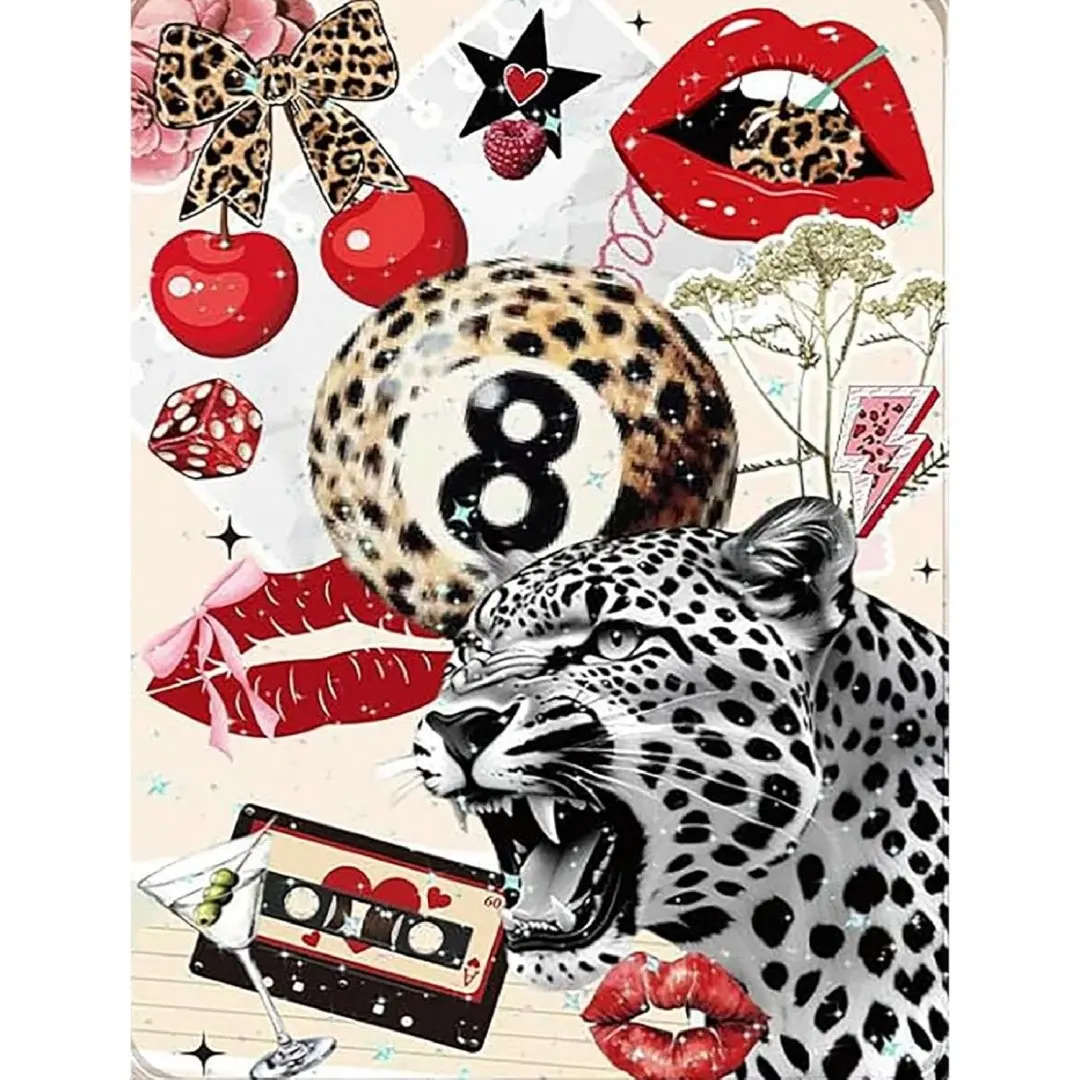 Diamond Art Kits for Adults Beginner, Girly DIY Modern Diamond Painting Kits 5D Diamond Dots Gem Art Crafts with Tools, Trendy Cheetah Round Full Drill Crafts for Home Wall Decor&Gift-12X16inch