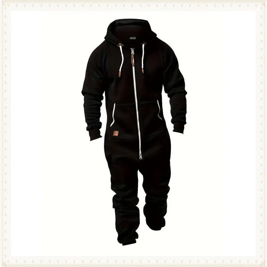 autumn and winter men's hooded wool jumpsuit, suitable for fashionable casual clothing, polyester fashion