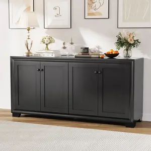 Modern Farmhouse Sideboard Buffet Cabinet, 60 Inch - 4 Doors, Adjustable Shelves, Ample Storage - Console Table for Living Room, Dining Room, Kitchen, Entryway