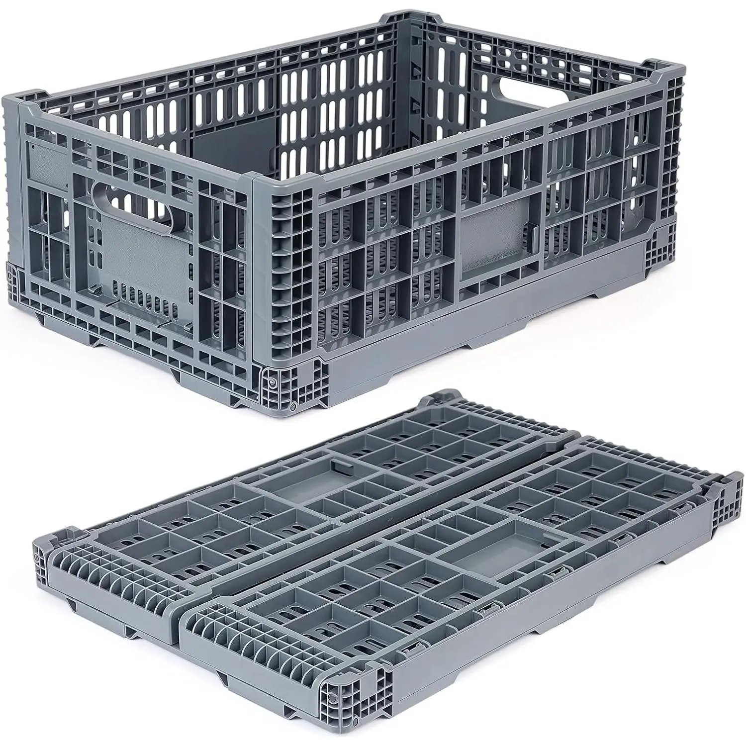 Collapsible Milk Crate - 52L Heavy-Duty Stackable Plastic Storage Crate, 130 lbs Capacity, Space-Saving for Home Camping, Dark Grey
