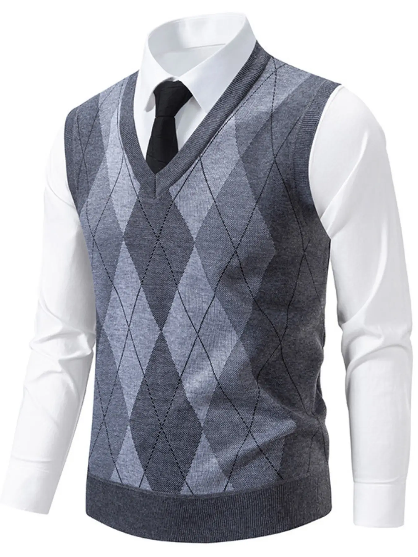 Unisex Plaid Knit Vest, Sleeveless Fitted H-Type Design, Casual Spring & Fall Wear, Versatile Regular-Length Garment