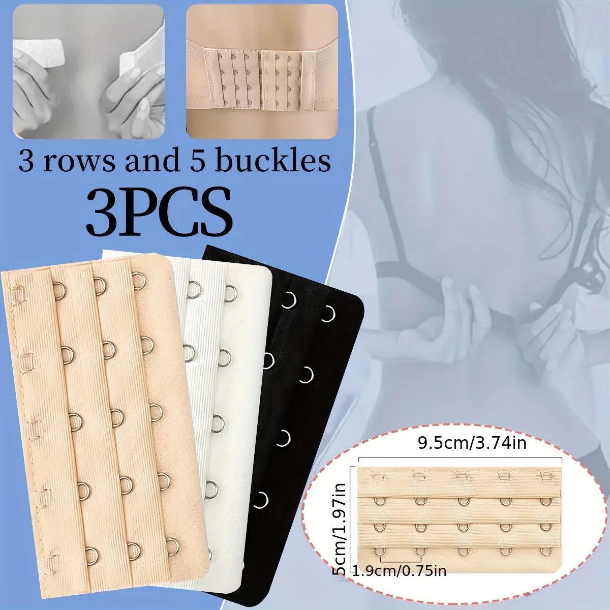 3pcs Bra Extender Hooks, Comfortable Adjustable 3-Row 5-Hook Bra Strap Extender, Women's Underwear Accessories, Ideal for Everyday Wear