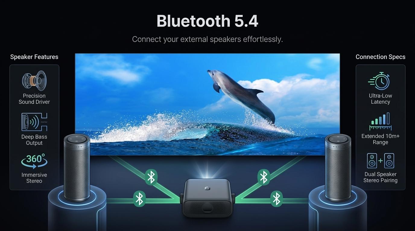 Android 14 Smart Projector 800 ANSI, Native 1080P, WiFi Bluetooth, Auto Focus/Keystone/Object Avoidance, Built-in Apps, 180 °   Gimbal Stand, 8K Home Cinema & Outdoor Gaming