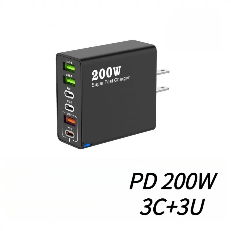 Pd200w Multi-Port Charger, 3 USB + 3 PD Ports, Fast Charging Head, 5v 2.4a, Six-In-One Phone Charger, Quick Charge Adapter