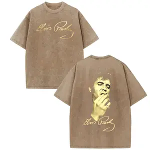 100 Percent Cotton Washed Elvis Presley T-shirt Double-sided printing Casual Streetwear Style T-Shirt Signature Design Summer Wear Gift For Music Fans And Fashion Lovers # Elvis Presley # Memphis Flash # biopic # music legend # The Hillbilly Cat