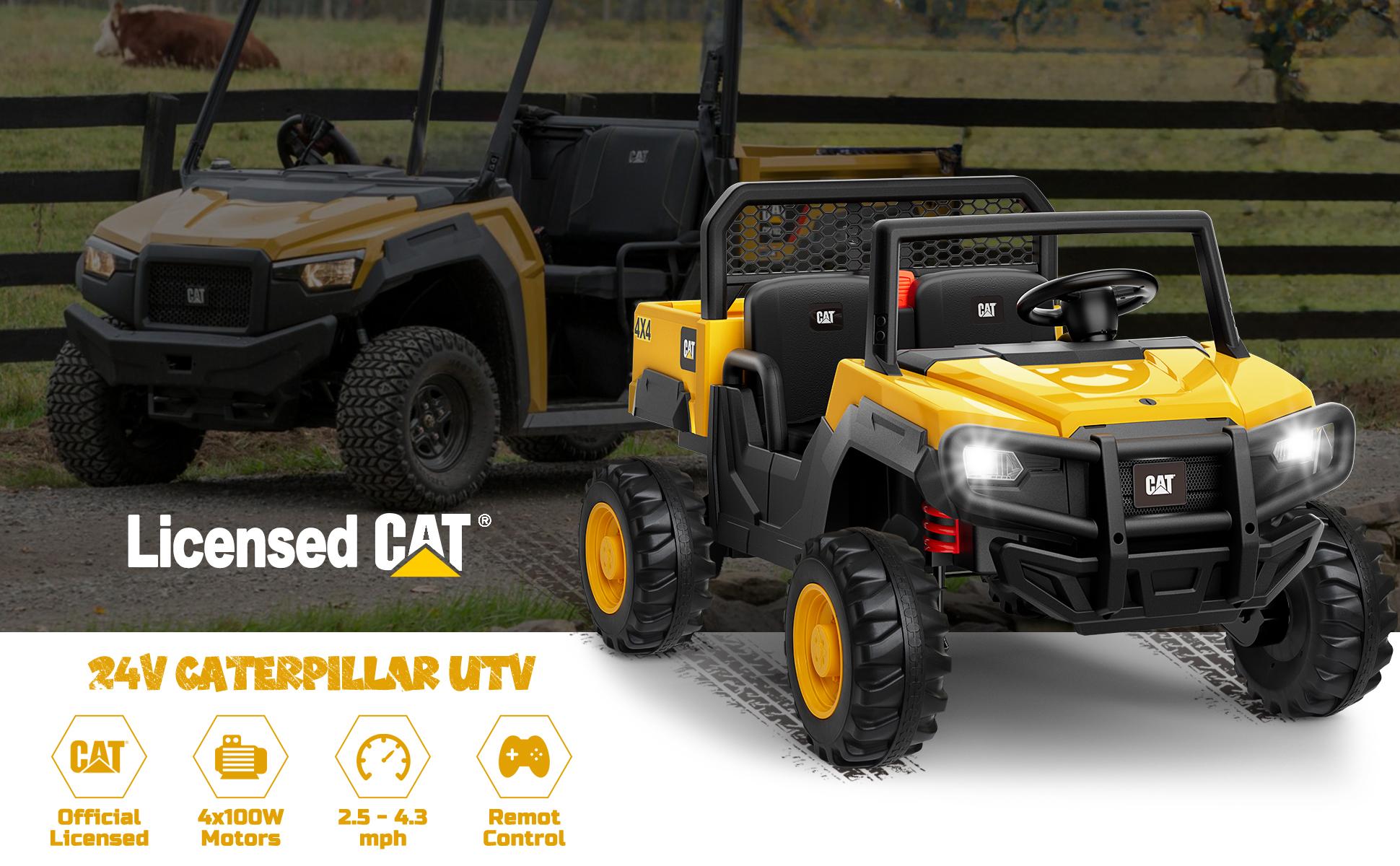 ANPABO 24V Licensed Caterpillar Ride On Dump Truck, 4X100W Powerful Motors, Up to 5Mph, Parent Remote Control, Electric Construction Vehicle w/Dump Bed and Shovel High Performance