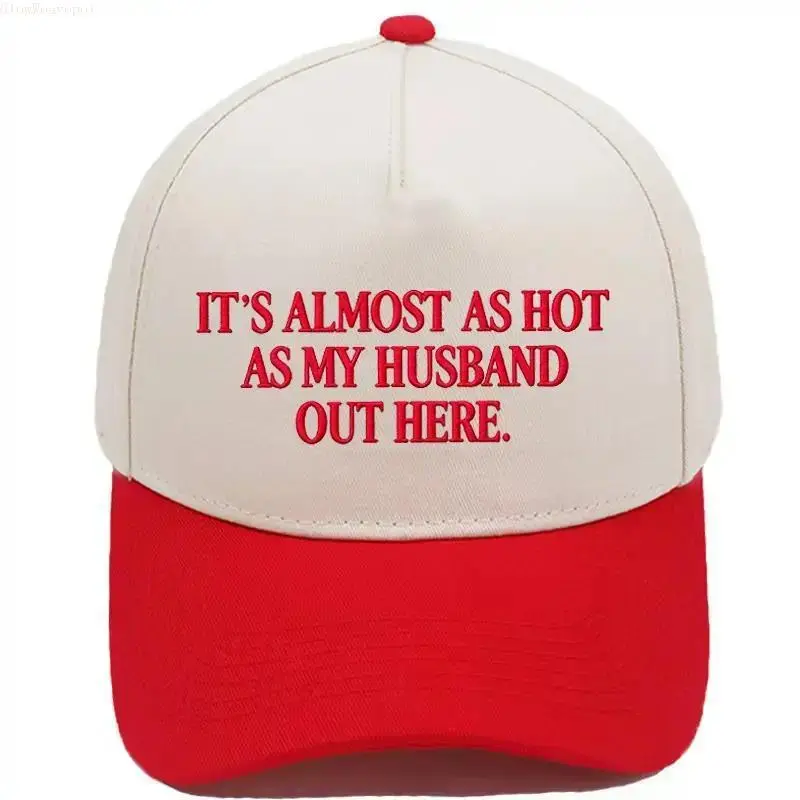 Female Adjustable Breathable Cotton Camouflage 2-Tone Snapback Baseball Cap, Funny "Almost As Hot As My Husband" Embroidered Summer Beach Essential Wife Gift Y2K Retro Novelty Hat
