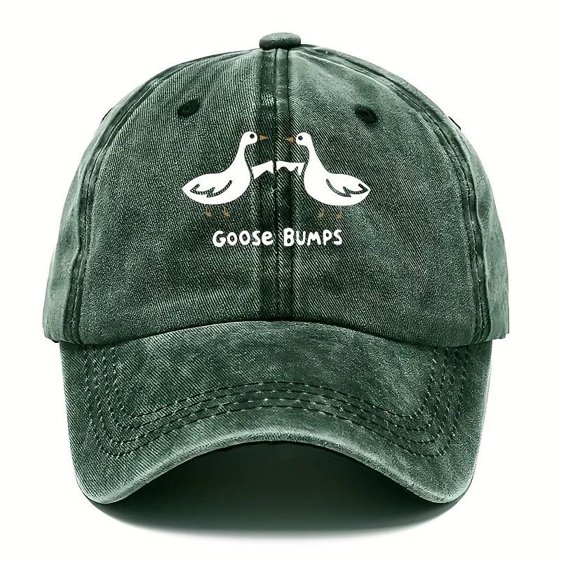 Retro goose print baseball cap with casual style dad hat suitable for men's worn-out duck patterned sports hat