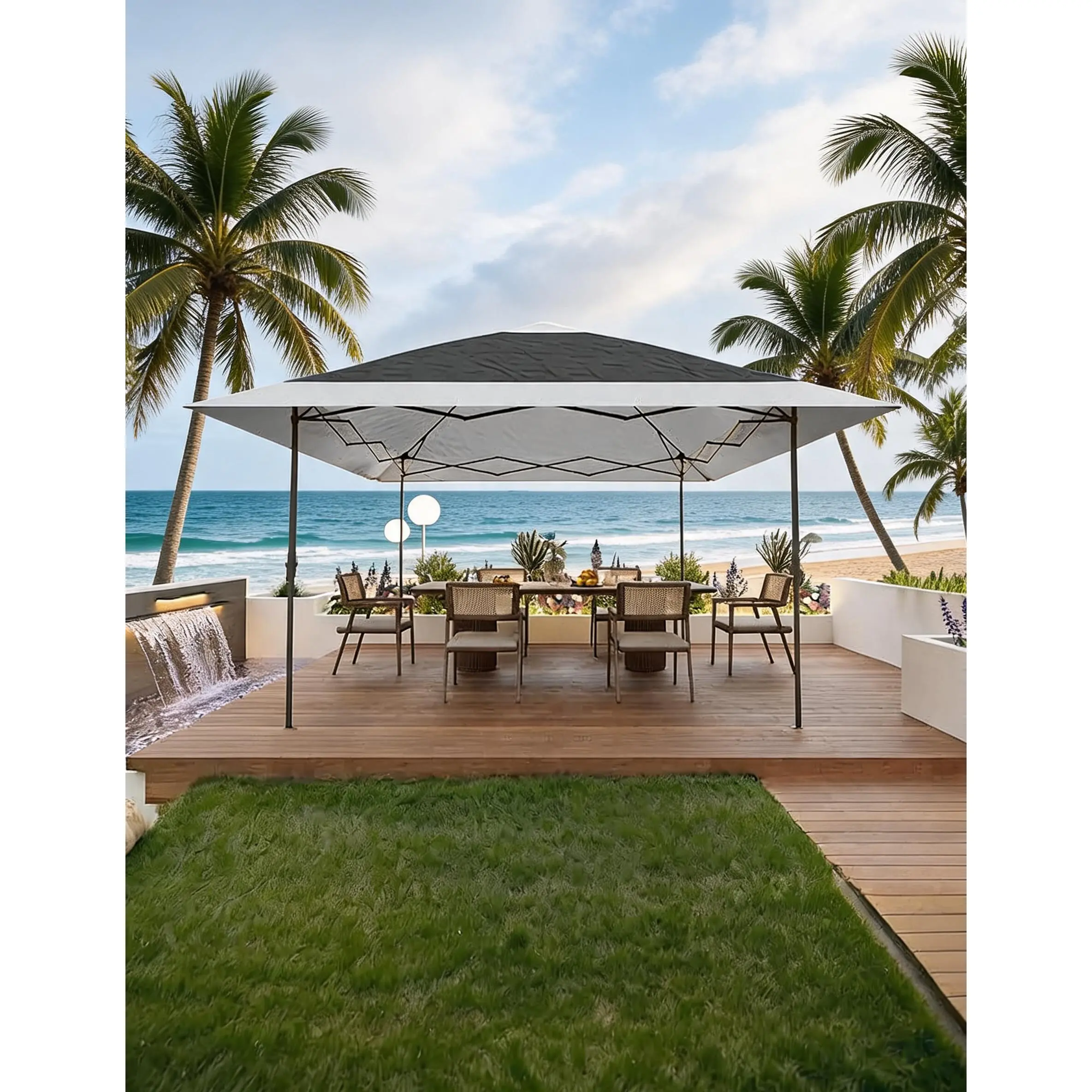12x12 ft One-Push Pop-Up Canopy with Overhang, No Sidewalls, Dark Green/Grey & Dark Grey/Light Grey