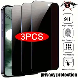 Three-Pack Apple Full Screen Anti-Spy Tempered Glass Film, Fits iPhone X/XS/XR/11/12/13/14/15/16/17 Pro/pro Max, 9h Hardness, Privacy Protection