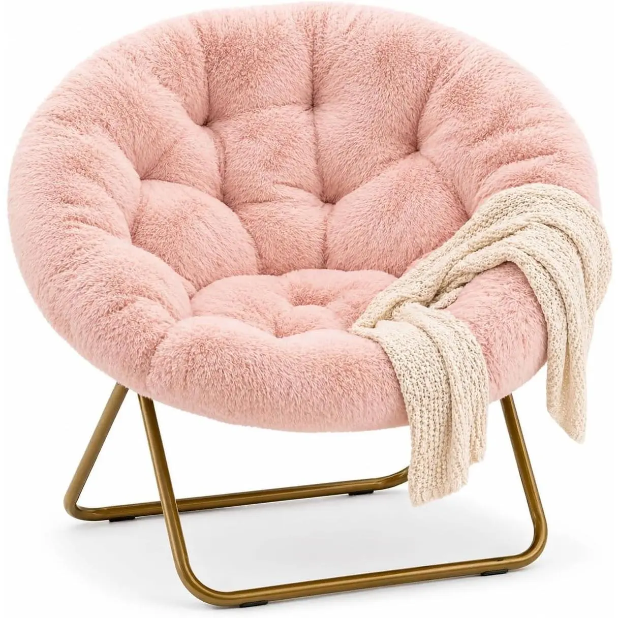 Comfy Chairs for Bedroom, Faux Fur Saucer Chair for Adults, Oversized Comfy Soft Saucer Chair, Padded Lazy Chair for Living Room Dorm Rooms, Pink