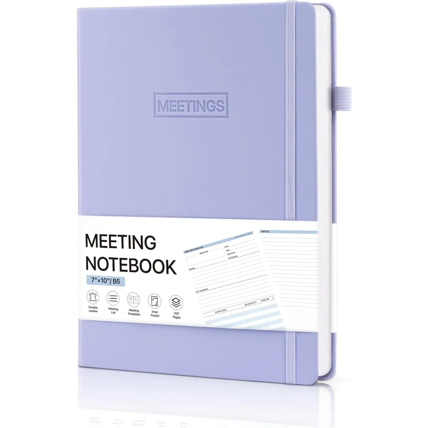 Meeting Notebook for Work, B5 Project Planner Notebook | Work Meeting Notebook with Action Items, Agendas, Calendar, Index & Pocket, 7×10 Inch