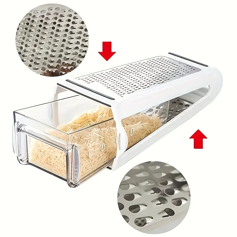 1 Pack Double Sided Grater With Container, Stainless Steel Vegetable Slicer Shredder, Cheese Butter Grater For Kitchen Baking, Vegetable Fruit Grater