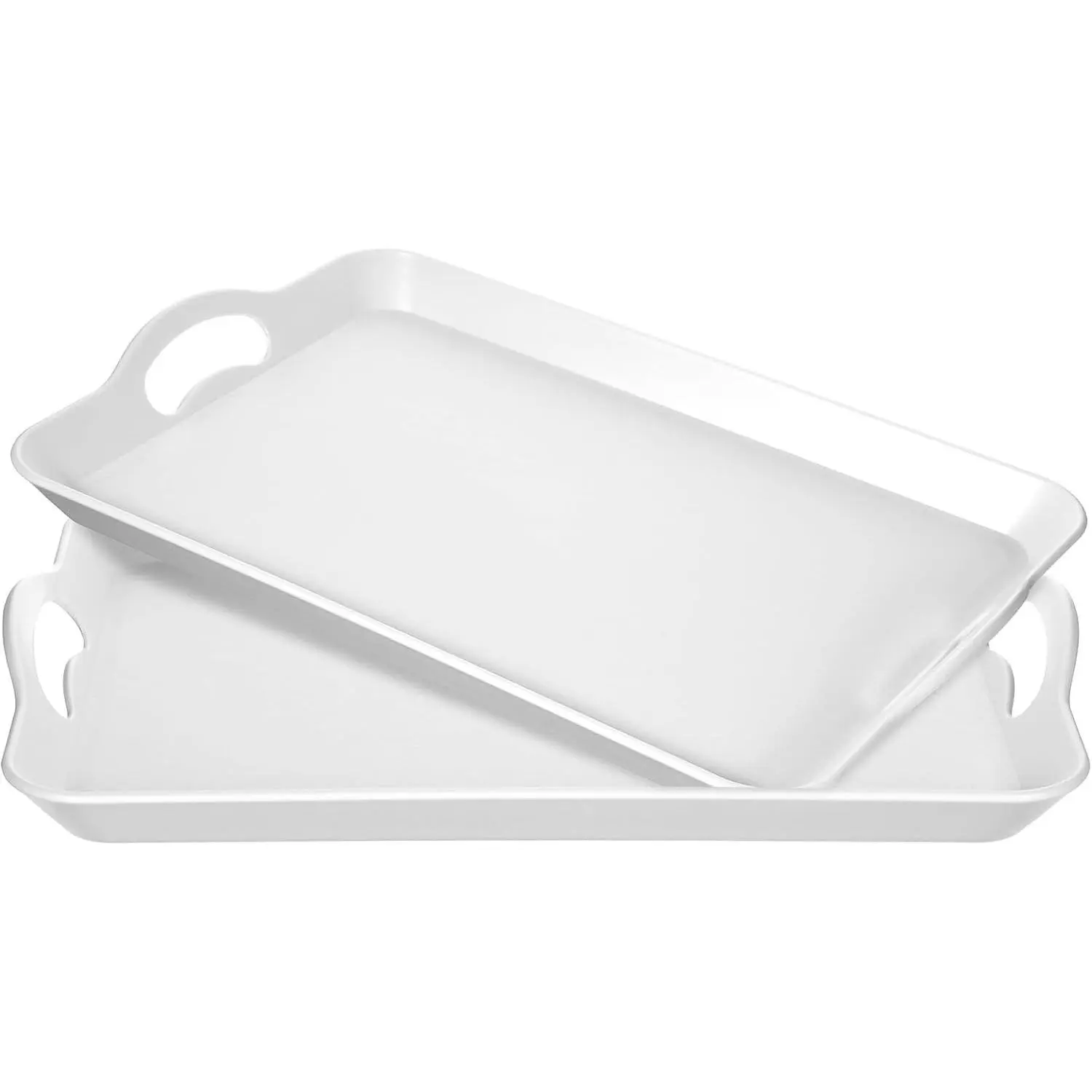 2 Pack Melamine Serving Trays with Handles, Large White Rectangular Serving Platter, Unbreakable Dishwasher Safe, Perfect for Salad, Meat, Fruit, Dessert and Cupcakes, 16.5×11×1.26 Inches