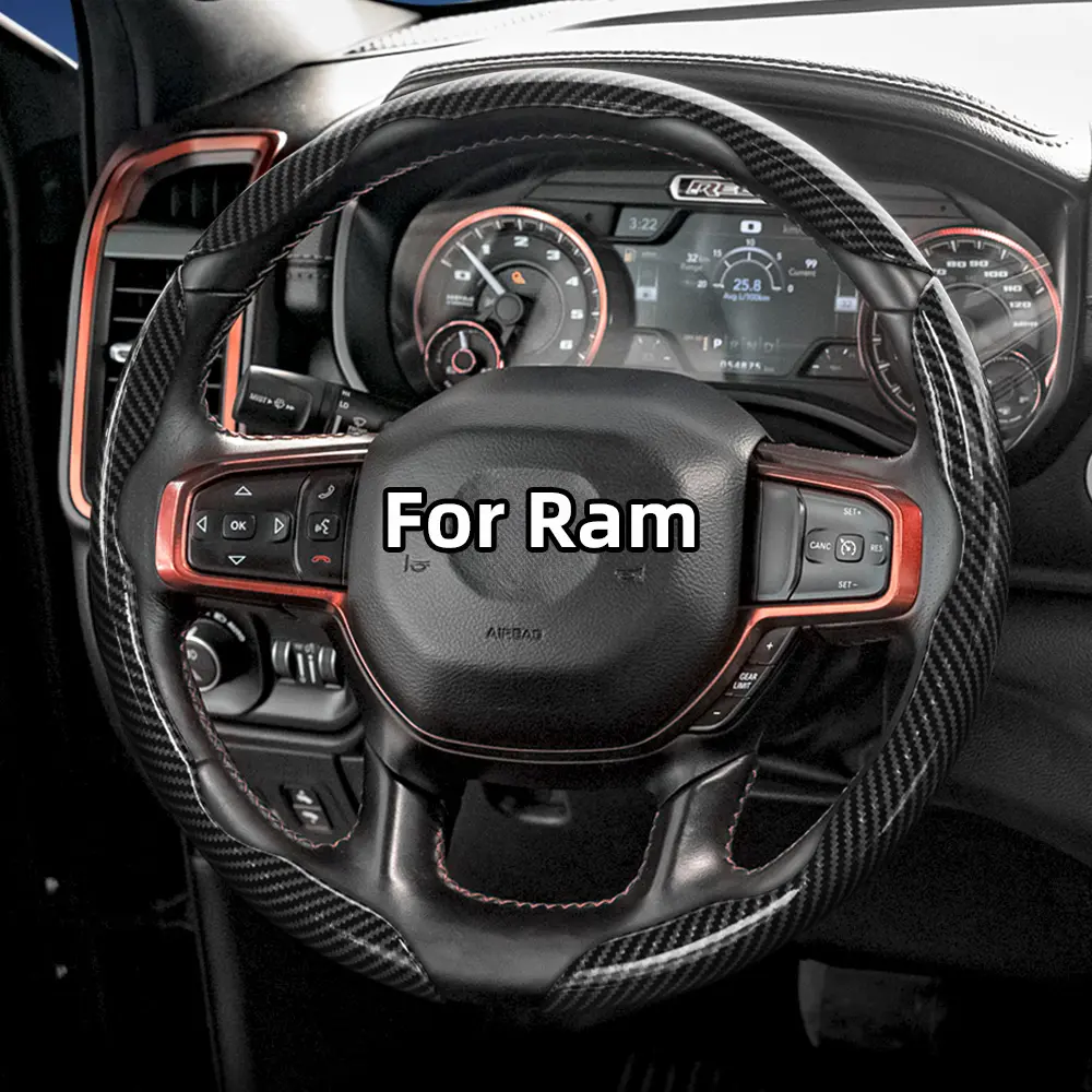 For Ram Segmented Carbon Fiber Steering Wheel Cover Sporty Style Non-Slip Comfortable Grip 2-Piece/3-Piece Set Options Quick-Install Design All-Season Compatibility For Pickup/ProMaster/Rampage/1500/2500/3500/4000/4500/5500/700/1000 Black Blue Silver Red