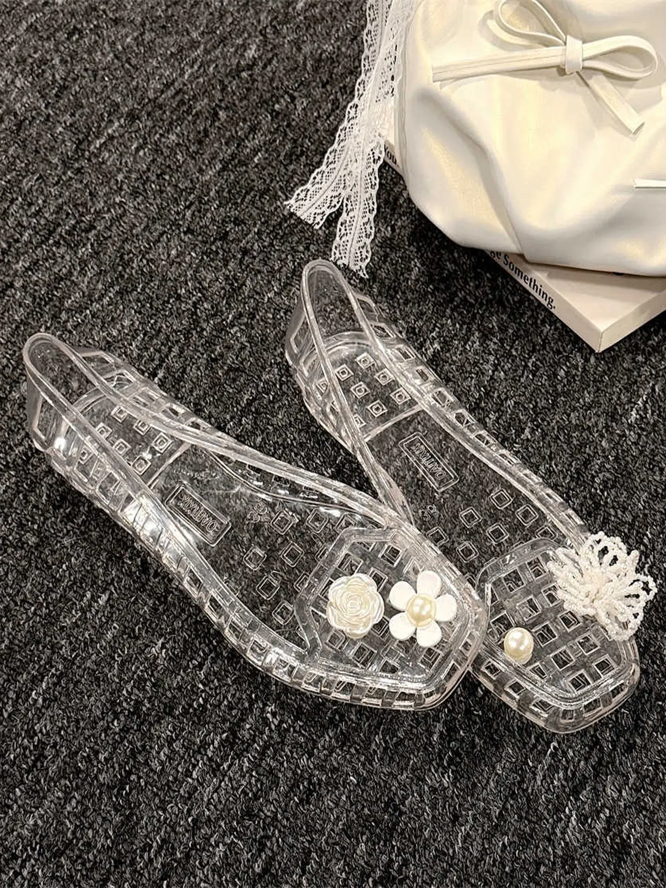 Summer Floral Crystal Shoes for Women, Cute Flat Sandals, Fairy Style, Sweet Vacation Jelly Shoes, Casual Outerwear Footwear