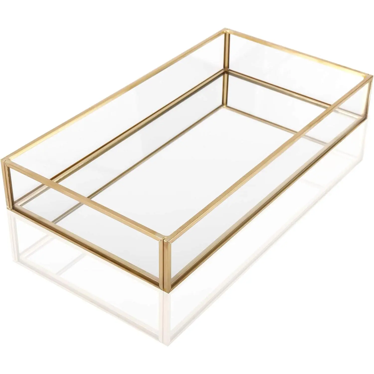 Rectangle Gold Mirror Tray, Decorative Glass Mirrored Vanity Tray for Perfume, Cosmetics, Makeup, Trinket, Jewelry (10.2X 5.5x1.6)