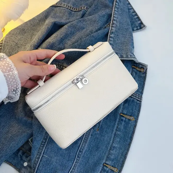 Women's Genuine Leather Box Handbag, Top Grain Cowhide Top Handle Purse with Zipper Closure, Small Structured Satchel Bag, Minimalist White Fashion Bag for Work, Shopping, Travel, Date Night, Everyday Use, Elegant Gift for Her, Chic Handheld Mini Bag