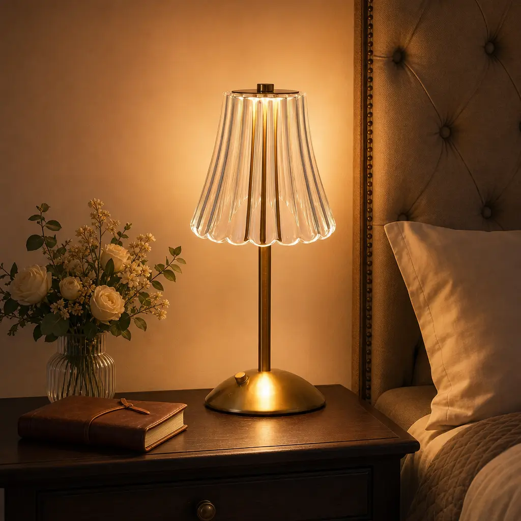 Vintage Flower Petal Cordless Brass Gold Table Lamp - 3500mAh Rechargeable Touch Lighting, 3 Color Modes, Stepless Dimming, USB-C Port, Portable Flicker-Free LED, Wireless Cordless Lamp for Bedroom, Bathroom Decor