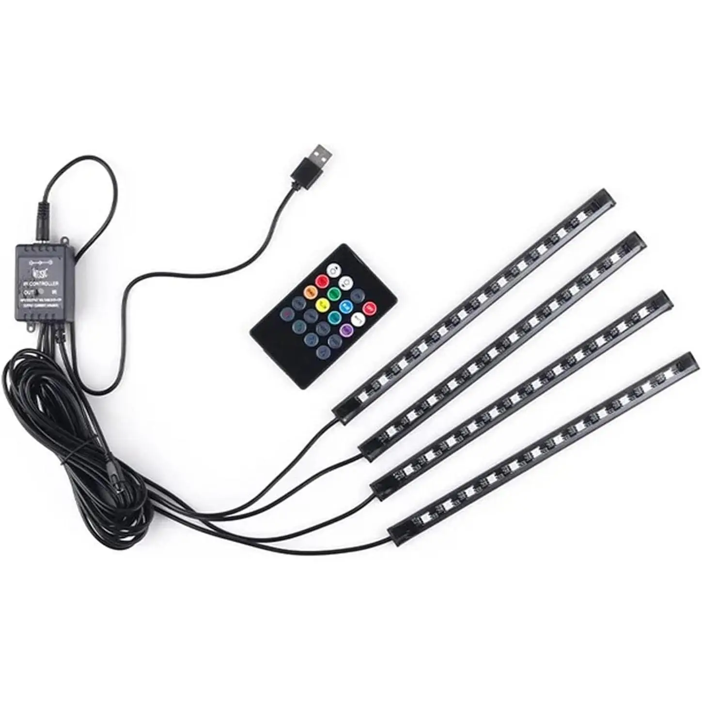 LED Strip Lights, 4 count 48 LED Interior Lights, Multicolor   Strip Light Under  Lighting Kit with Sound  Function and Remote Controller, DC 12V