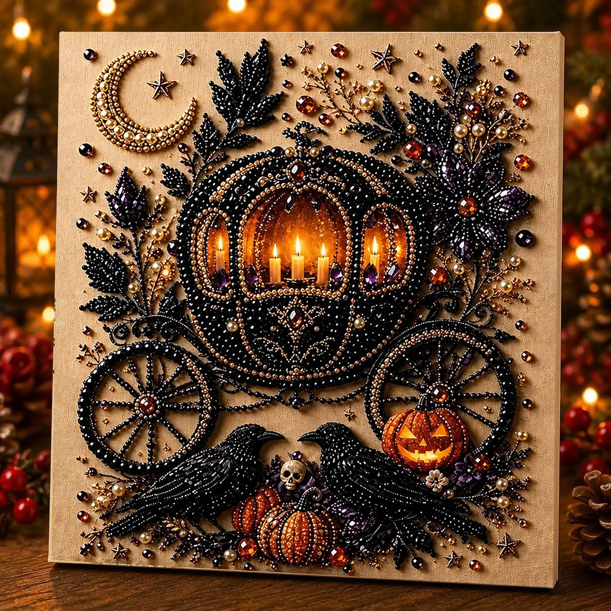 Halloween Themed Magic Night DIY Kit, Handmade Home Decor Painting Set, Creative Craft Supplies, Perfect for Halloween Decoration Projects
