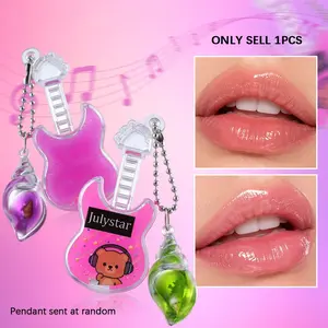 Novelty Guitar Keyring Lip Gloss, Random Color Conch Shell Pendant Lip Balm, Long Lasting Hydrating Lip Care, Compact Pocket Size Shimmer Lip Oil for Girls Gift