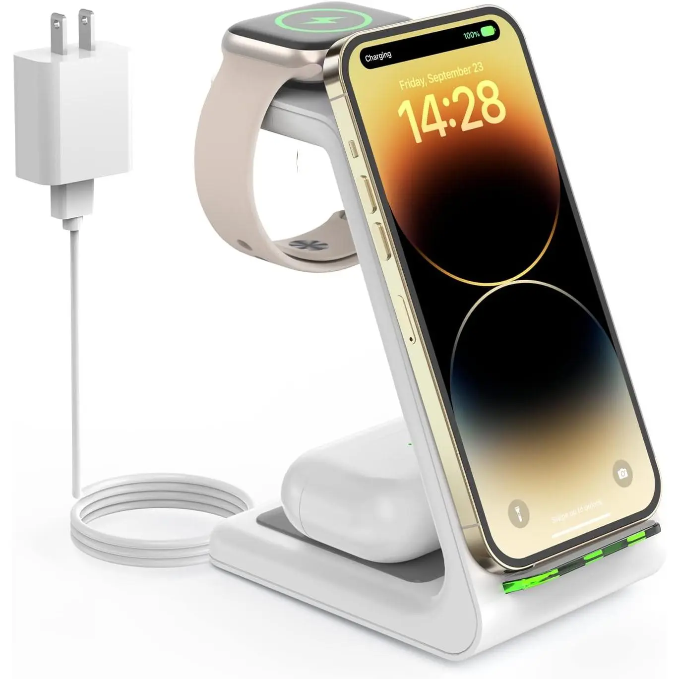GEEKERA Wireless Charging Station for Apple - 3 in 1 Wireless Charger Stand Dock Watch and Phone Charger Station for Apple Watch 11/8/7/SE/6/5/4/3/2, iPhone 17 Air 16-12 Pro Max SE XS X, Samsung, AirPods