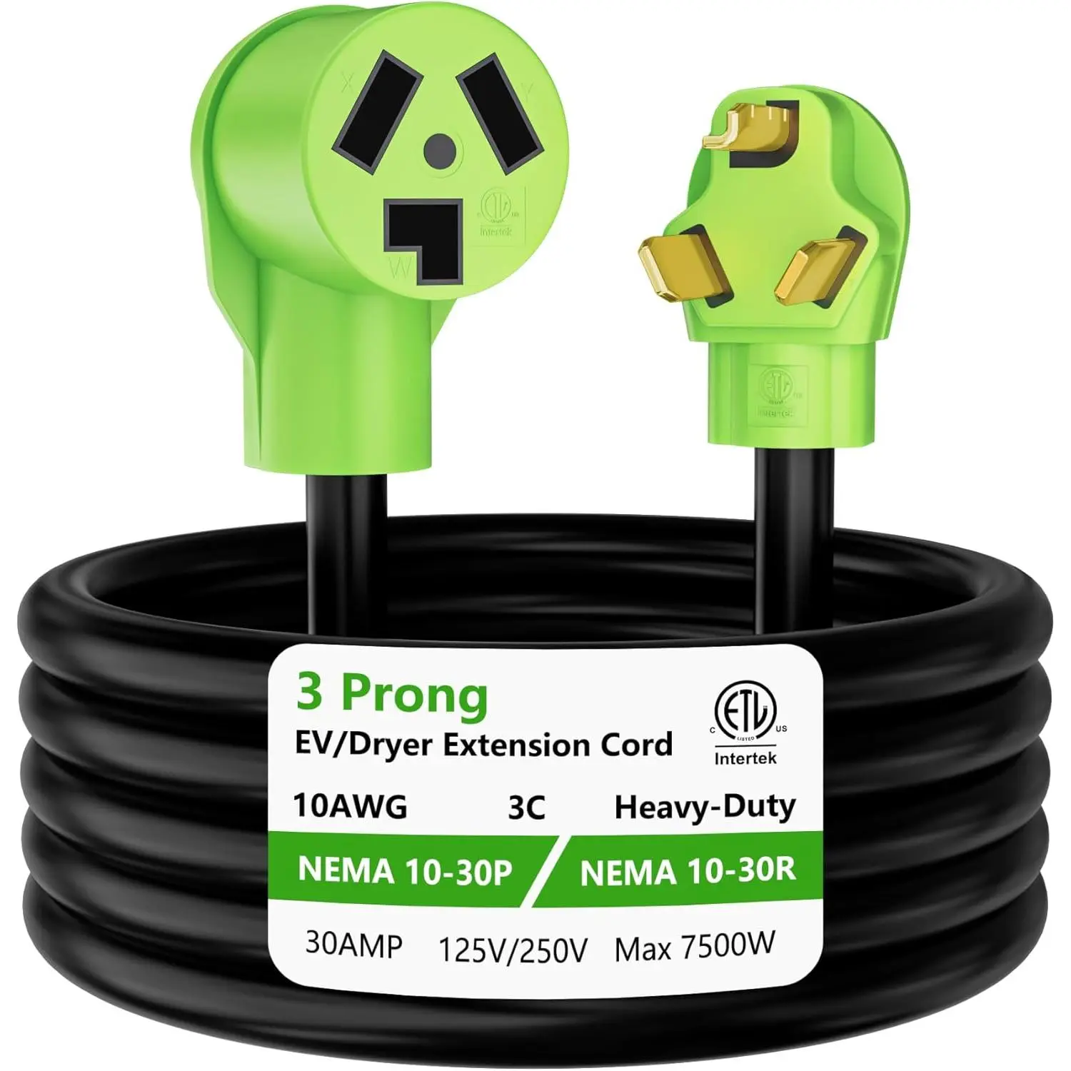 3 Prong Dryer Extension Cord 20 FT, NEMA 10-30P to NEMA 10-30R, STW, 10AWG, Heavy Duty Cord, for Dryer Power Extension and Level 2 EV Charging, 30Amp, 250V, 10-AWG Gauge,