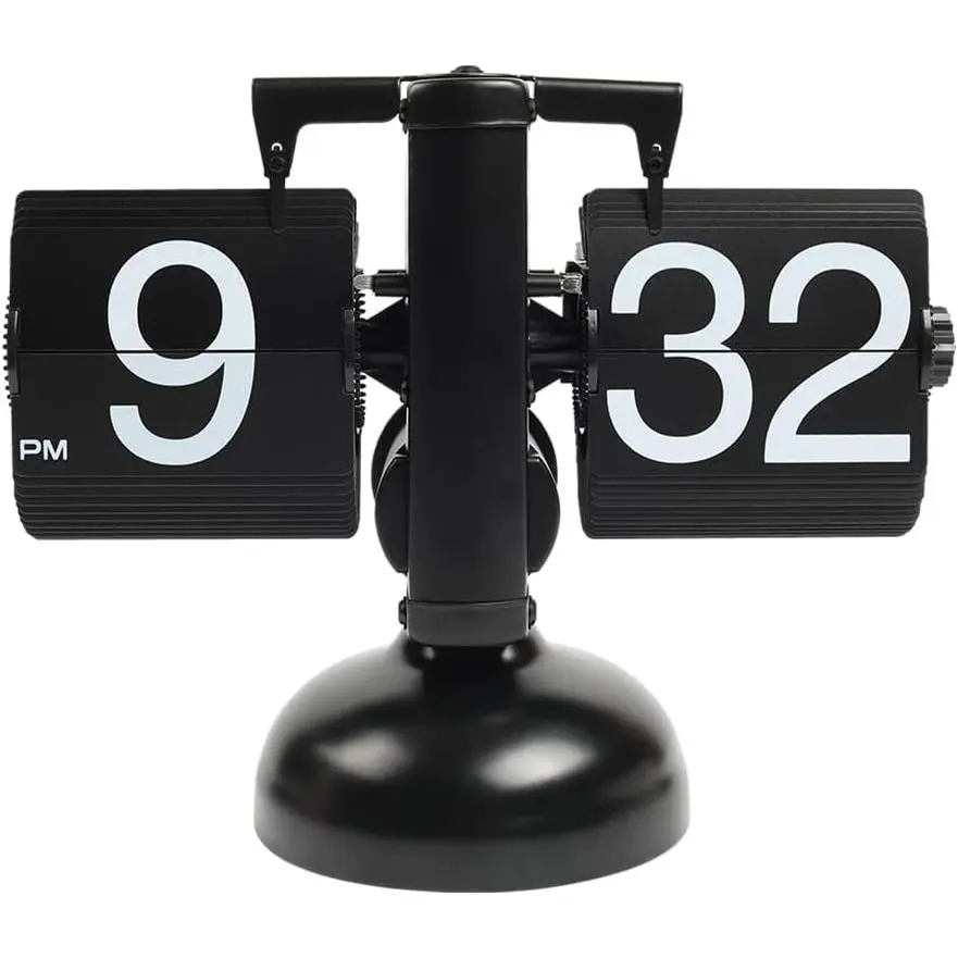 Flip Desk Clock (Black), Retro Vintage Design Auto Flip Table Clock