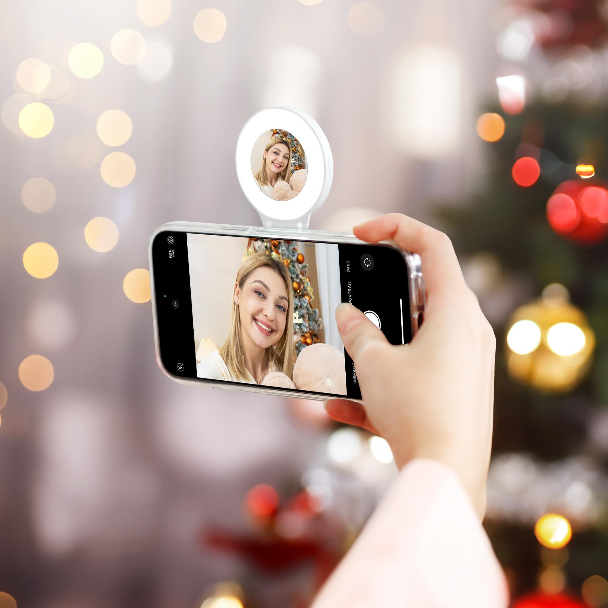 Rechargeable Magnetic LED Selfie Light for Makeup, Vlogging, Live Streaming & Selfies, Mini Ring Light Compatible with iPhone 15, iPhone 14, iPhone 13, iPhone 12, Photography Equipment, Selfie Accessories