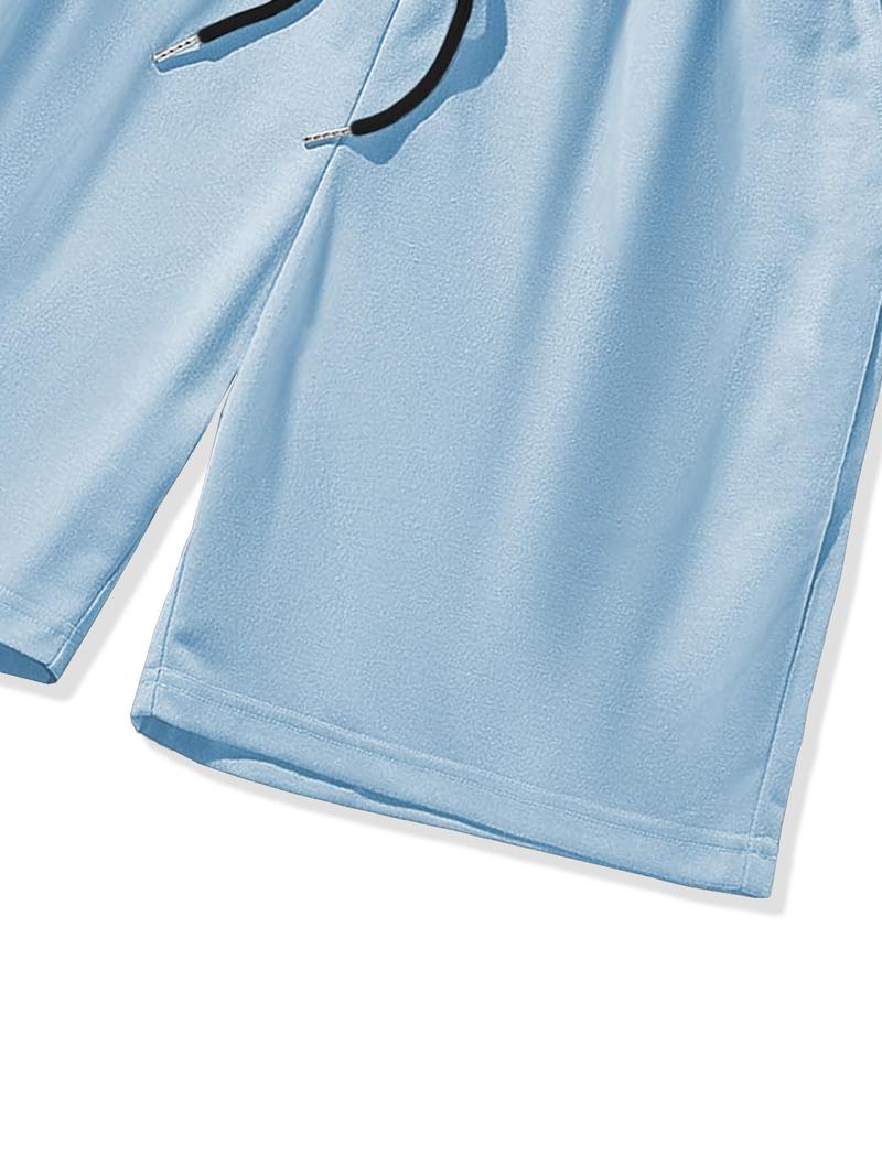 Two-Piece Set Men's Cartoon Bear & Letter Print Short Sleeve Tee & Shorts Set, Regular Fit Casual Round Neck T-shirt & Track Shorts, Summer Clothes Set for Men