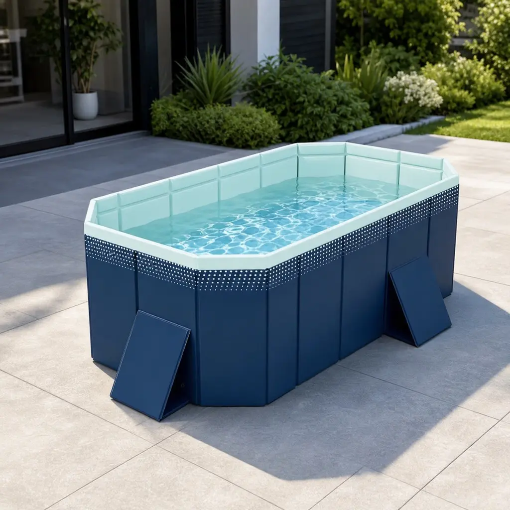 PVC Foldable Rectangular Pool - 1.6m Non-Inflatable Outdoor Bathtub, 620L/165GAL, Easy Setup for Adults/Kids, 42.13Wx65.35Dx17.72H in, Blue, Patio Backyard Garden Summer Cooling Pool (ARCH Model)