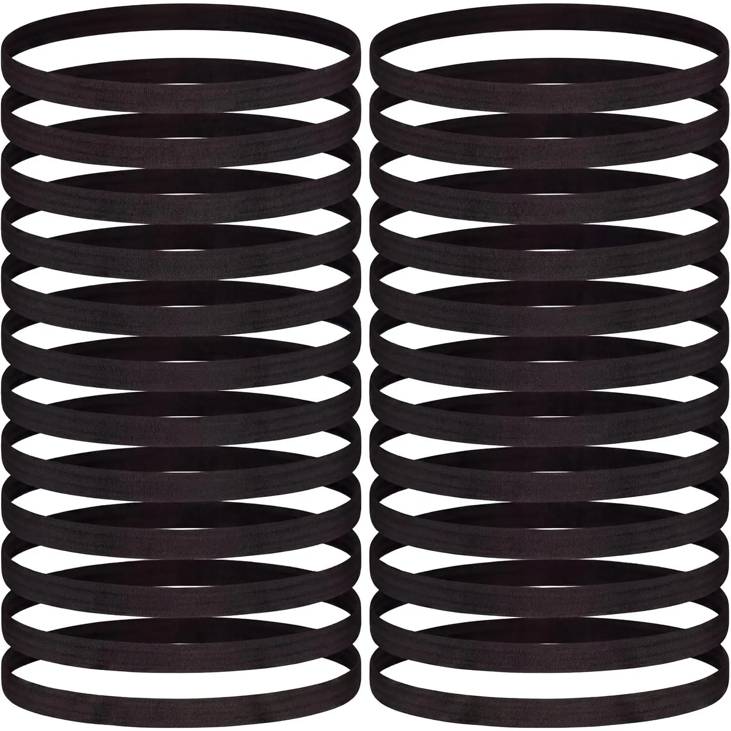 24 count Thin Elastic  Headbands Black Athletic Hair Bands | Skinny No Crease Soft Non Slip Sweatbands for Men Women Exercise, for Running Football Basketball Soccer Tennis Yoga Workout