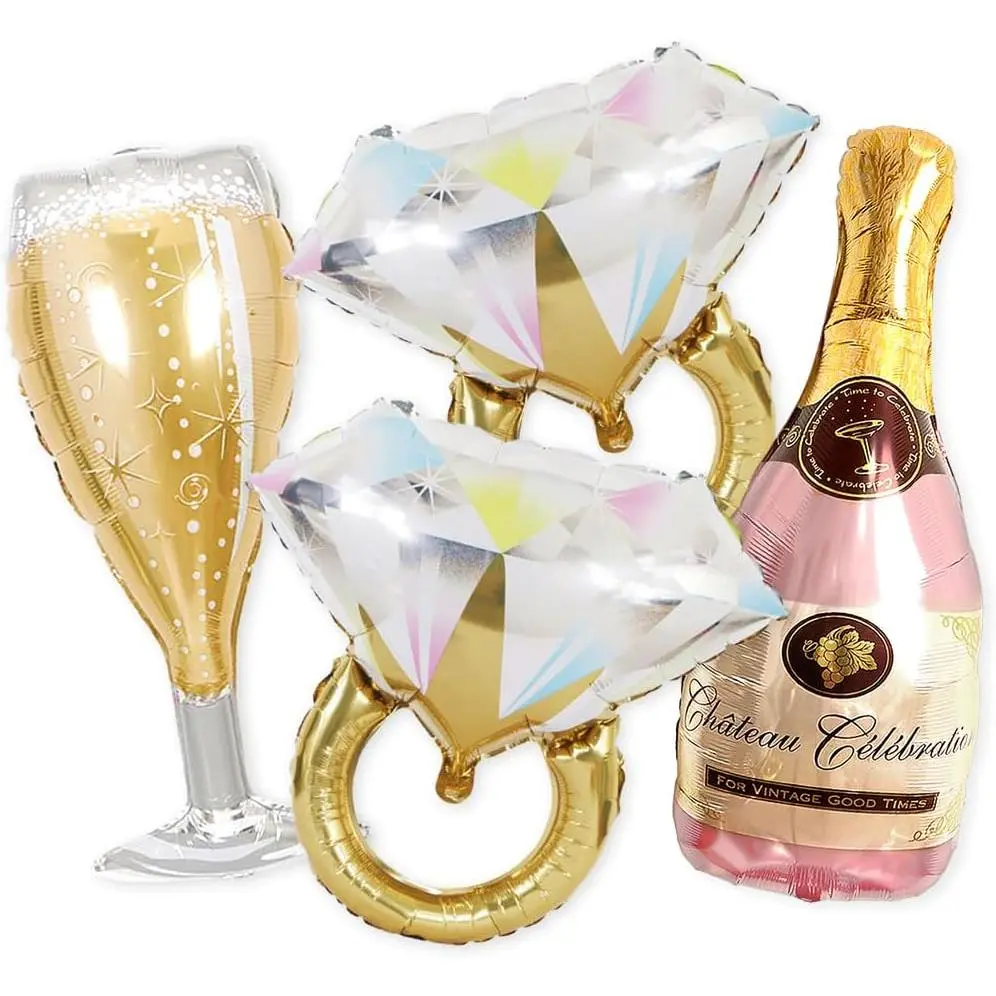 2  Glitter Ring Bachelorette Party Balloons with 40inch Bottle Balloon and Glass Balloon Hen Party Decorations Balloons for Bridal Shower
