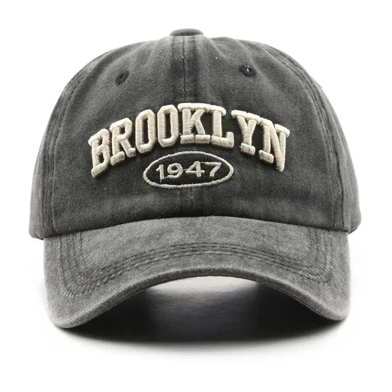 Unisex Vintage Washed Embroidered Logo Cotton Dad Hat for Adults - Adjustable Strap, UV Protection, Retro Varsity Sports Cap, Brooklyn Athletic Style, Ideal for Hip-Hop & Casual Streetwear, Summer Use, Casual Wear